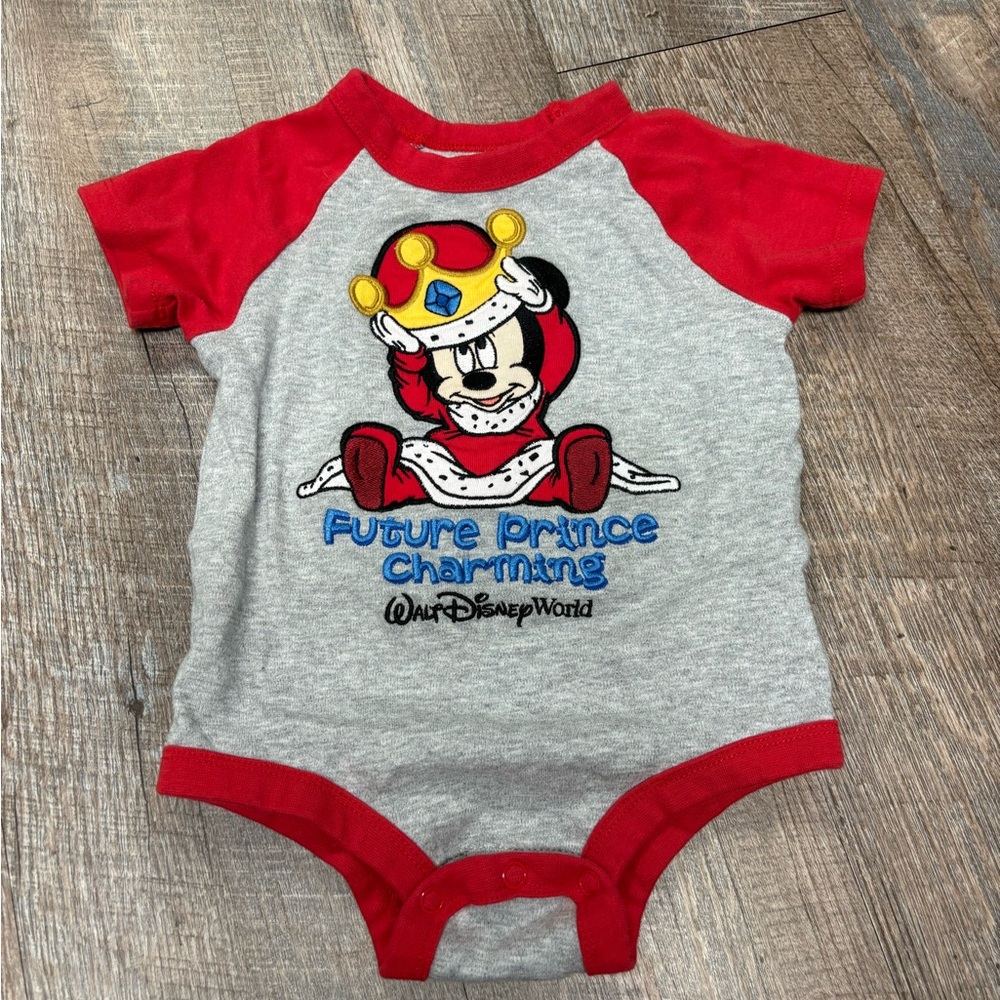 Disney Parks Grey and Red Mickey 'Future Prince Charming' One-Piece